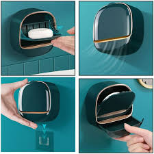 1Pc Wall Mounted Soap Holder With Drain Tray | Stylish Soap Dish Holder Waterproof For Kitchen and Bathroom (Random color)