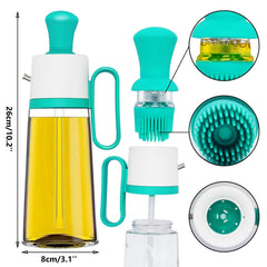3 in 1 Oil Dispenser Bottle for Kitchen with Brush Glass Spray Bottle 550m