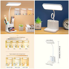 LED Study Lamp with Pen Holder & Phone Stand | Touch Dimmable Desk Light