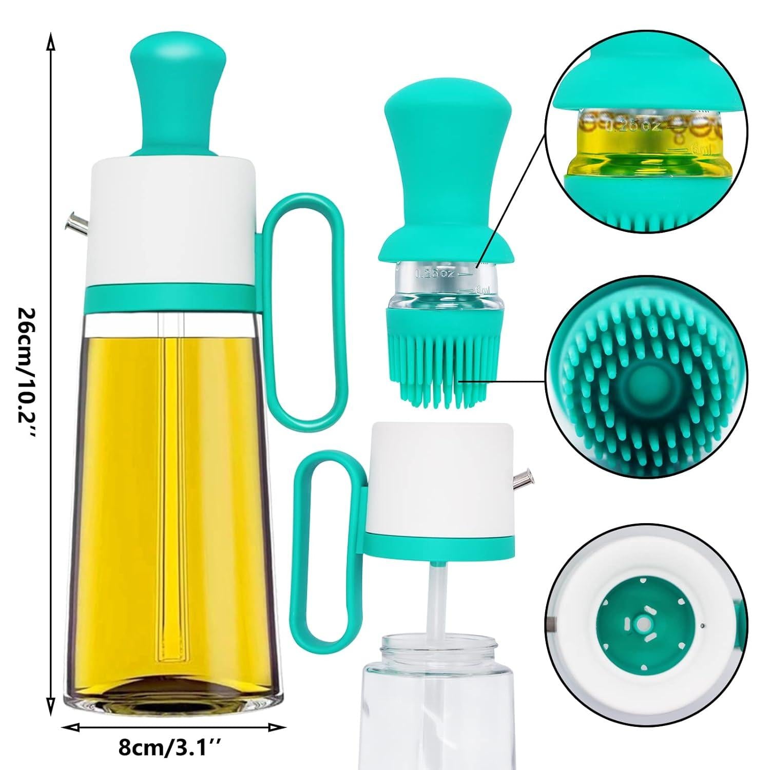 3 in 1 Oil Dispenser Bottle for Kitchen with Brush Glass Spray Bottle 550m