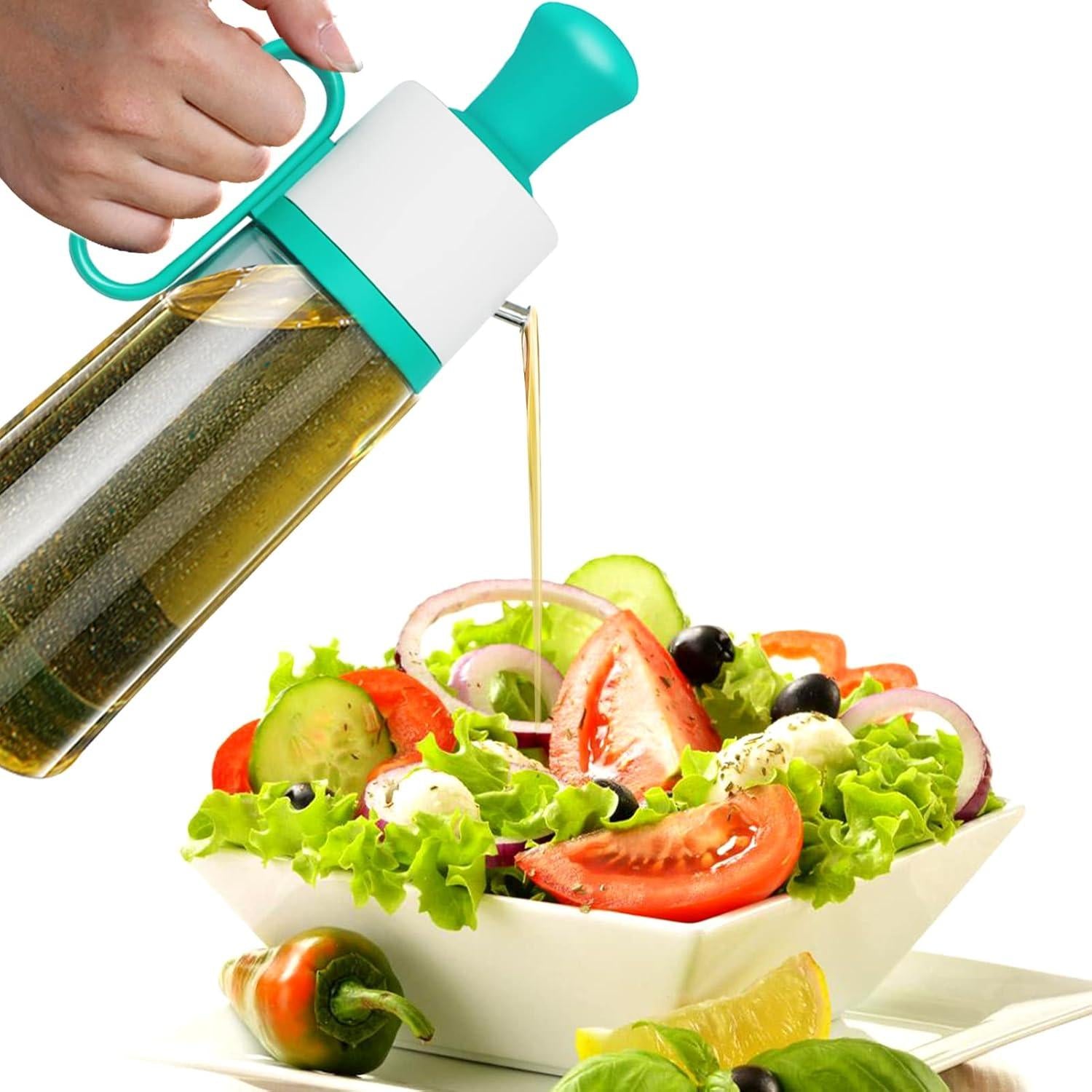3 in 1 Oil Dispenser Bottle for Kitchen with Brush Glass Spray Bottle 550m